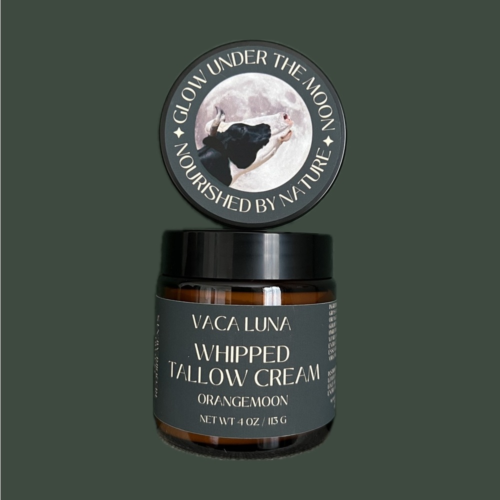 Tallow Cream Whipped Grass Fed Beef Suet Orange Vanilla VacaLuna Moisturizer